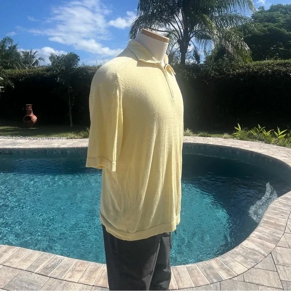 Raffi Linen Blend Light Yellow Polo Shirt Large - Picture 3 of 16